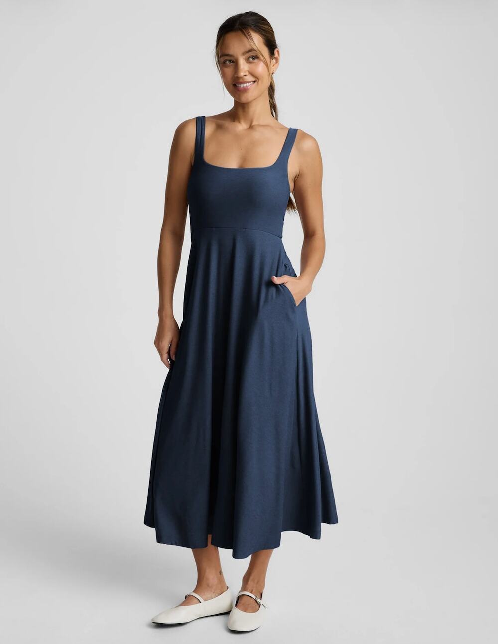 Beyond Yoga Featherweight At The Ready Square Neck Midi Dress Small